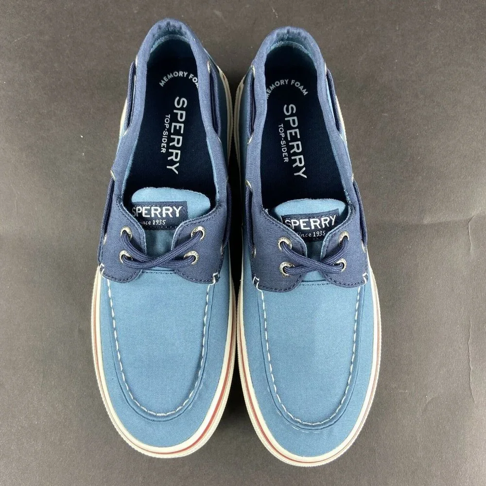 Sperry Men's Halyard 2-Eyed Memory Foam Nautical Navy Blue Boat Shoe Size 8